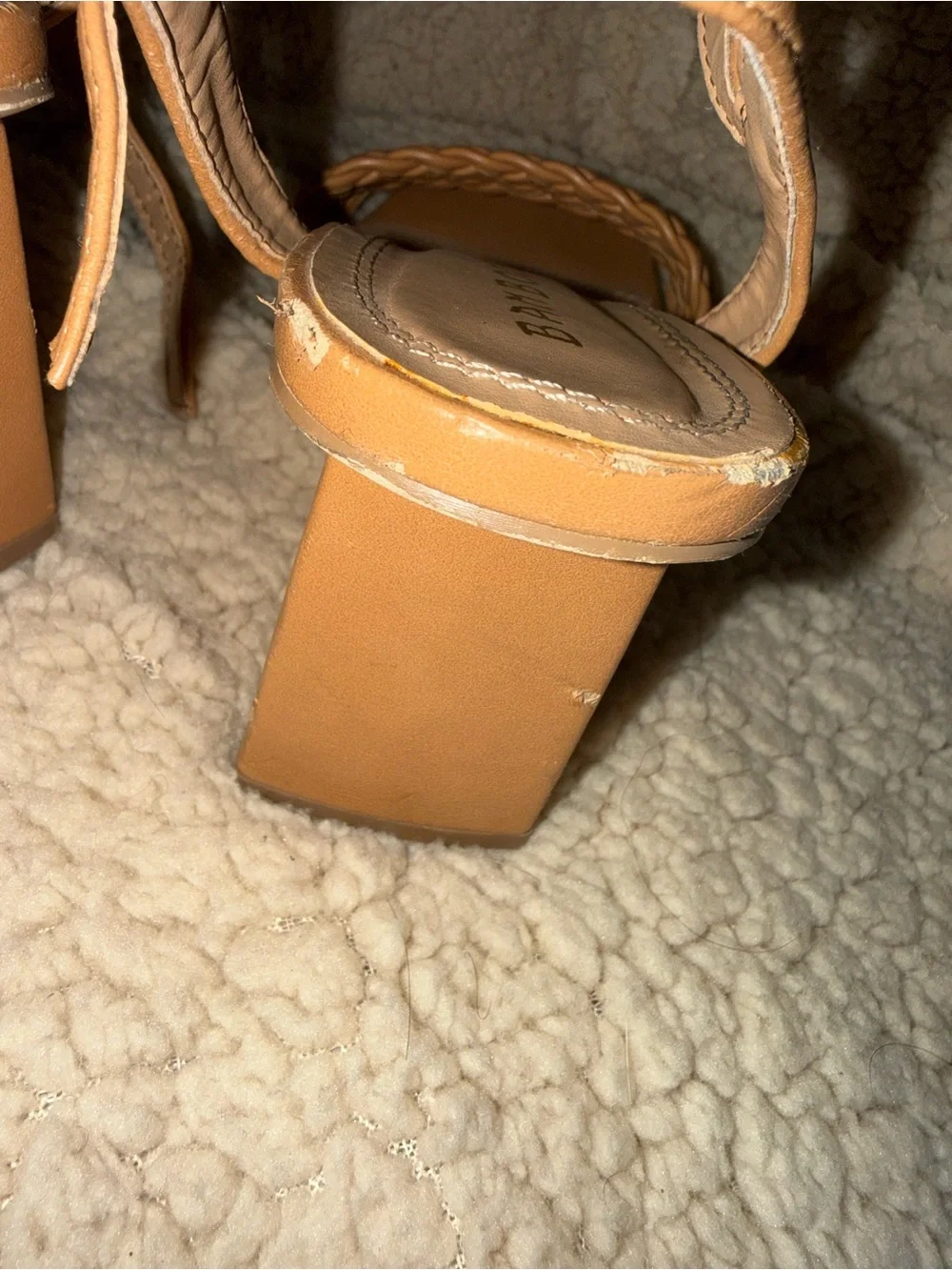 Bamboo Braided Strap Tan Block Heel Sandals - Women's